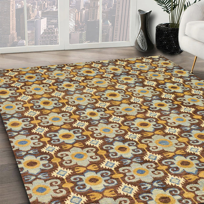 Machine Washable Abstract Brown Green Rug in a Family Room, wshabs30