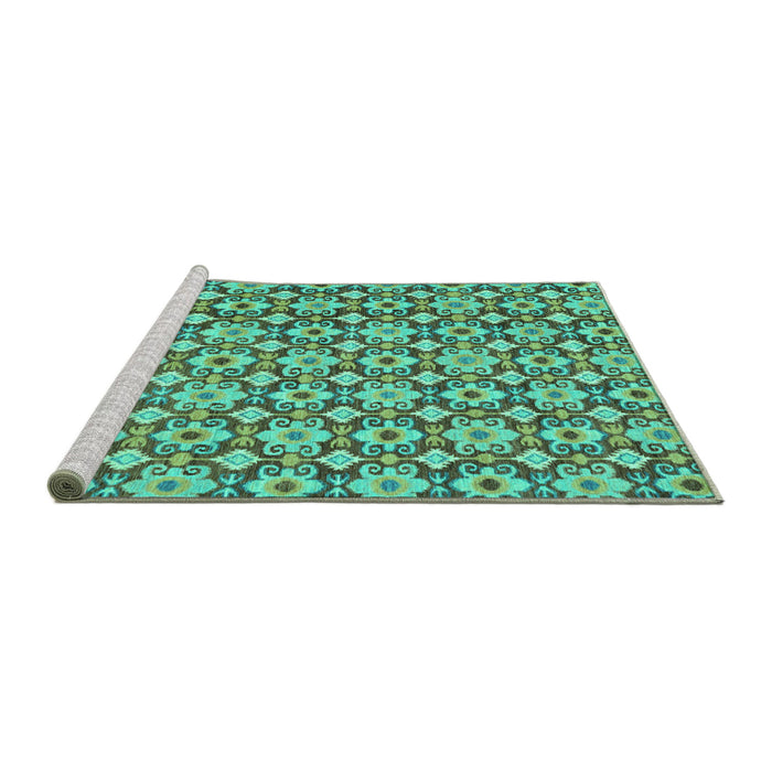 Sideview of Machine Washable Abstract Turquoise Modern Area Rugs, wshabs30turq
