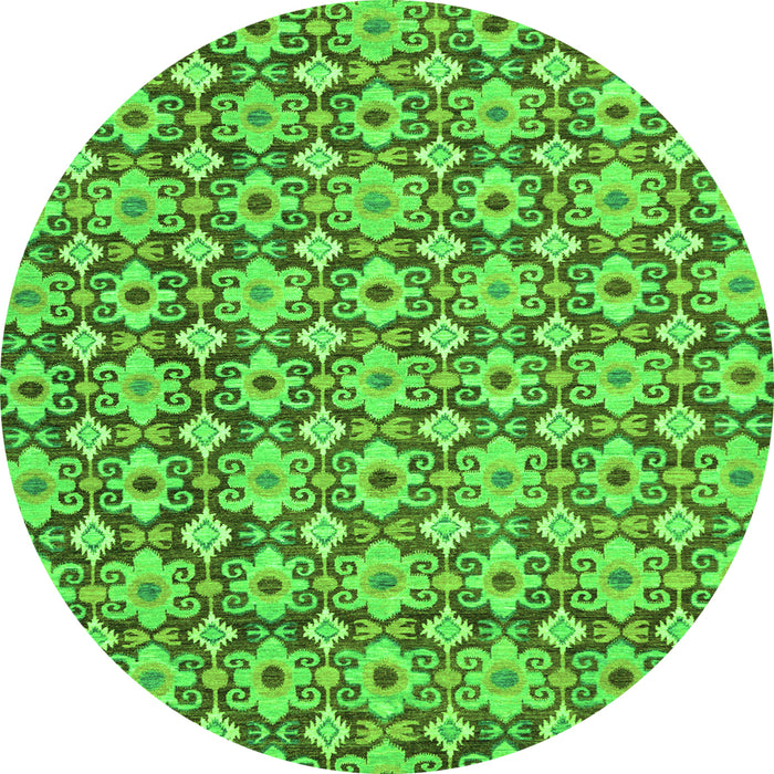 Round Machine Washable Abstract Green Modern Area Rugs, wshabs30grn