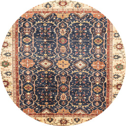 Round Abstract Yellow Oriental Rug, abs3100