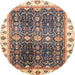 Round Abstract Yellow Oriental Rug, abs3100