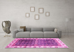 Machine Washable Oriental Pink Traditional Rug in a Living Room, wshabs3100pnk