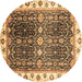 Round Machine Washable Oriental Brown Traditional Rug, wshabs3100brn