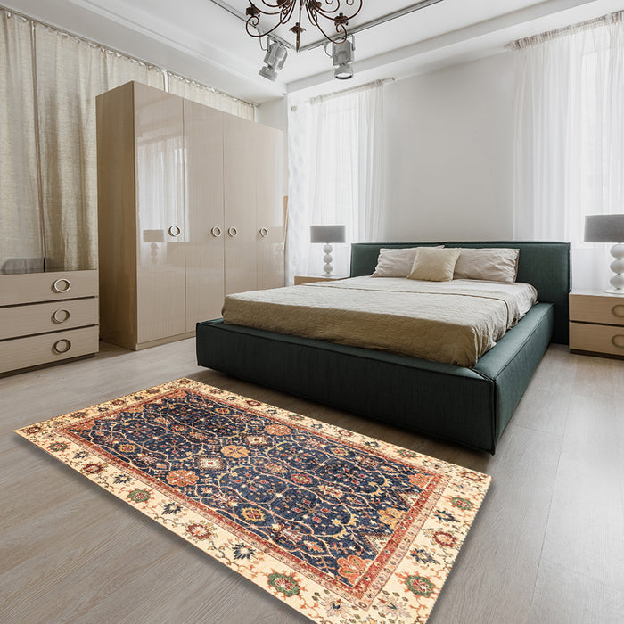 Machine Washable Abstract Yellow Rug in a Bedroom, wshabs3100