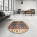 Round Abstract Yellow Oriental Rug in a Office, abs3100