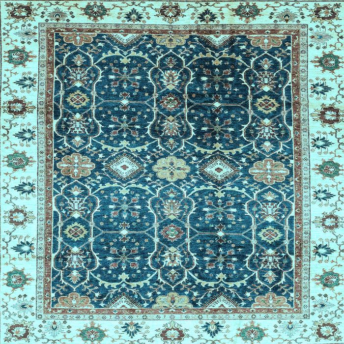 Square Machine Washable Oriental Light Blue Traditional Rug, wshabs3100lblu