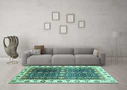 Machine Washable Oriental Turquoise Traditional Area Rugs in a Living Room,, wshabs3100turq