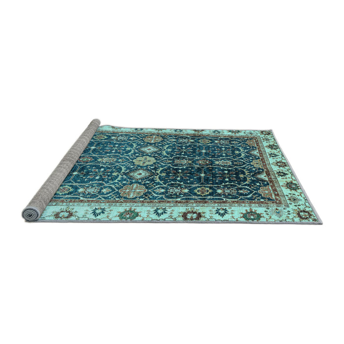 Sideview of Machine Washable Oriental Light Blue Traditional Rug, wshabs3100lblu