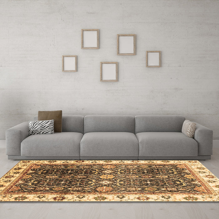 Machine Washable Oriental Brown Traditional Rug in a Living Room,, wshabs3100brn