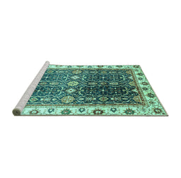 Sideview of Machine Washable Oriental Turquoise Traditional Area Rugs, wshabs3100turq