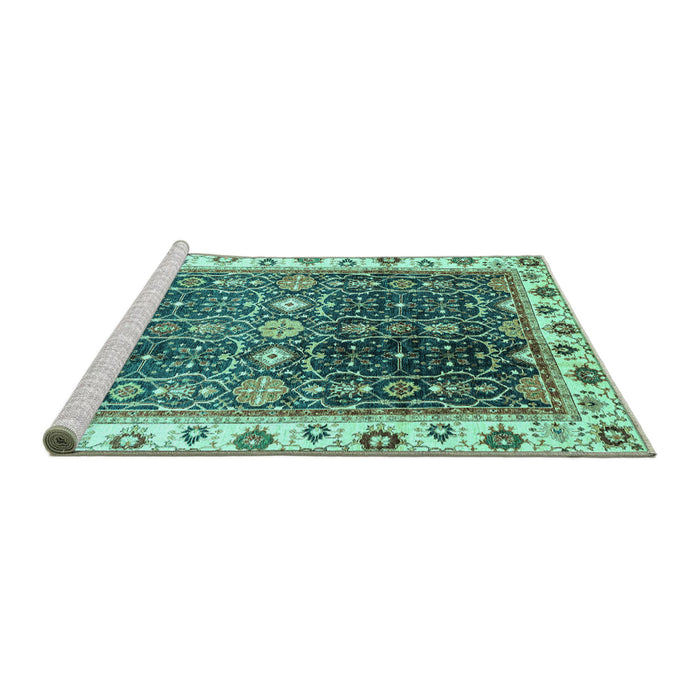 Sideview of Machine Washable Oriental Turquoise Traditional Area Rugs, wshabs3100turq