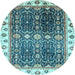 Round Oriental Light Blue Traditional Rug, abs3100lblu