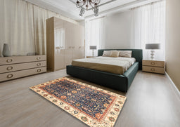 Abstract Yellow Oriental Rug in a Bedroom, abs3100
