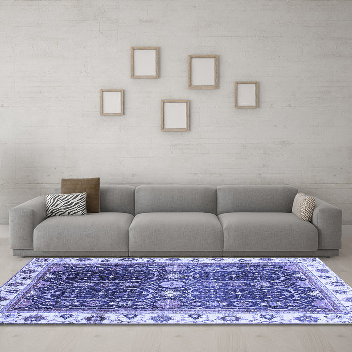 Machine Washable Oriental Blue Traditional Rug in a Living Room, wshabs3100blu