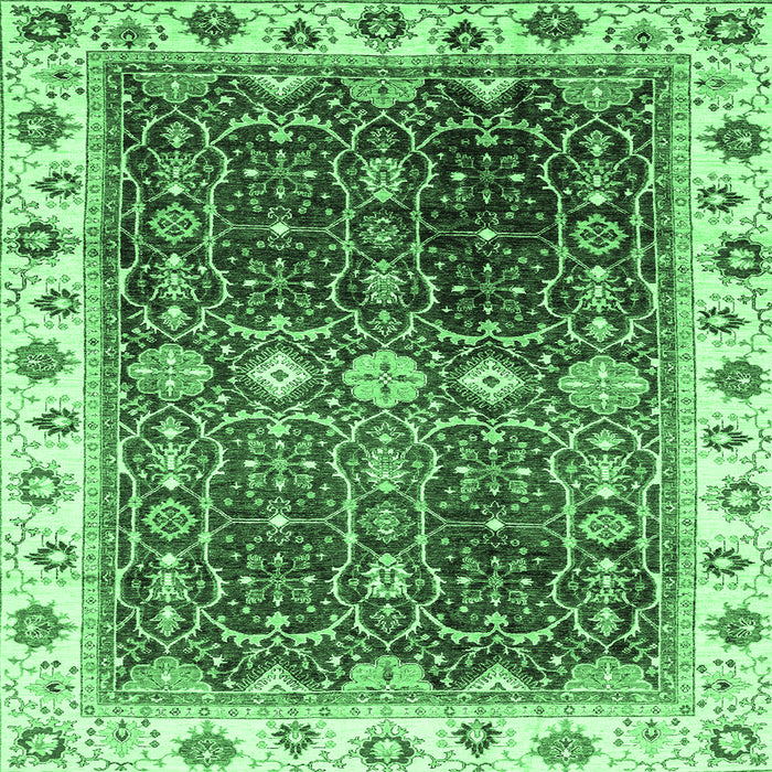 Square Machine Washable Oriental Emerald Green Traditional Area Rugs, wshabs3100emgrn