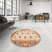 Round Abstract Khaki Gold Modern Rug in a Office, abs3101