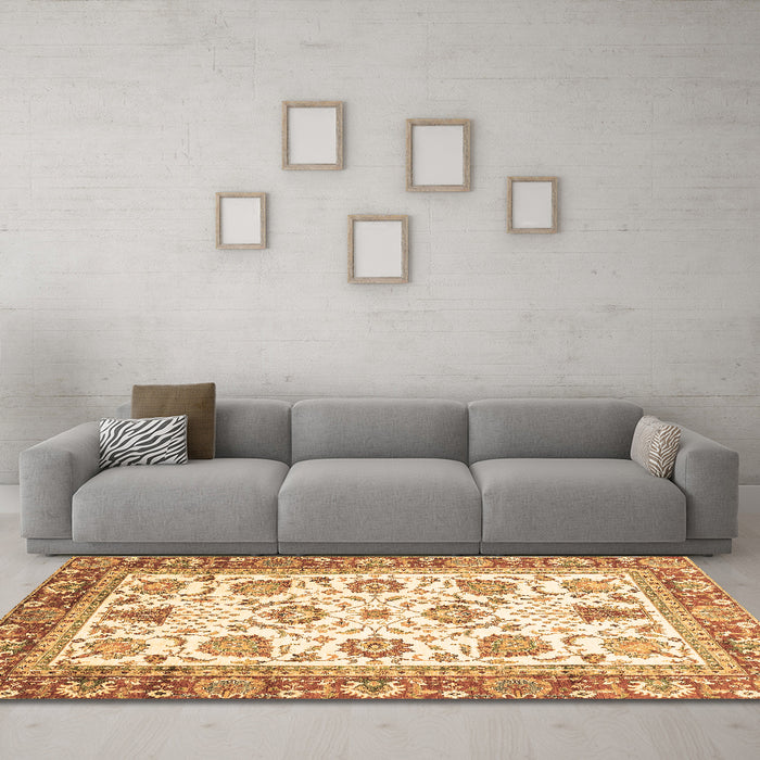 Machine Washable Abstract Brown Modern Rug in a Living Room,, wshabs3101brn
