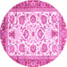 Round Machine Washable Abstract Pink Modern Rug, wshabs3101pnk