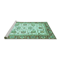 Sideview of Machine Washable Abstract Turquoise Modern Area Rugs, wshabs3101turq