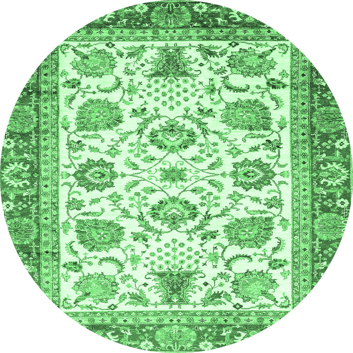 Round Machine Washable Abstract Emerald Green Modern Area Rugs, wshabs3101emgrn