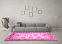 Machine Washable Abstract Pink Modern Rug, wshabs3101pnk