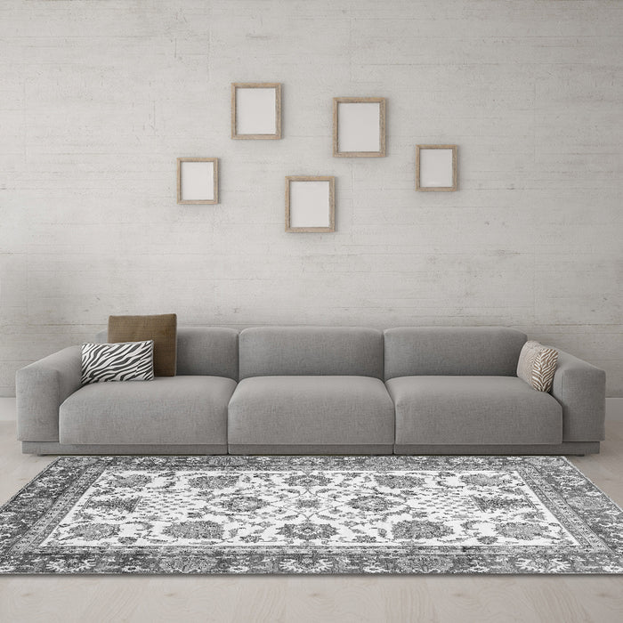 Machine Washable Abstract Gray Modern Rug in a Living Room,, wshabs3101gry