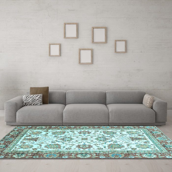 Machine Washable Abstract Light Blue Modern Rug in a Living Room, wshabs3101lblu