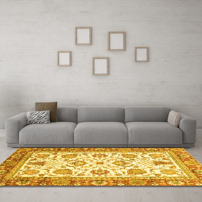 Machine Washable Abstract Yellow Modern Rug in a Living Room, wshabs3101yw