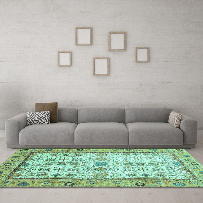 Machine Washable Abstract Turquoise Modern Area Rugs in a Living Room,, wshabs3102turq