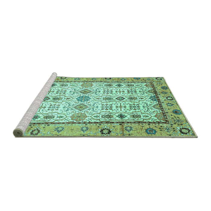 Sideview of Machine Washable Abstract Turquoise Modern Area Rugs, wshabs3102turq