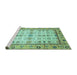 Sideview of Machine Washable Abstract Turquoise Modern Area Rugs, wshabs3102turq