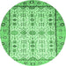 Round Machine Washable Abstract Emerald Green Modern Area Rugs, wshabs3102emgrn