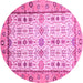 Round Machine Washable Abstract Pink Modern Rug, wshabs3102pnk