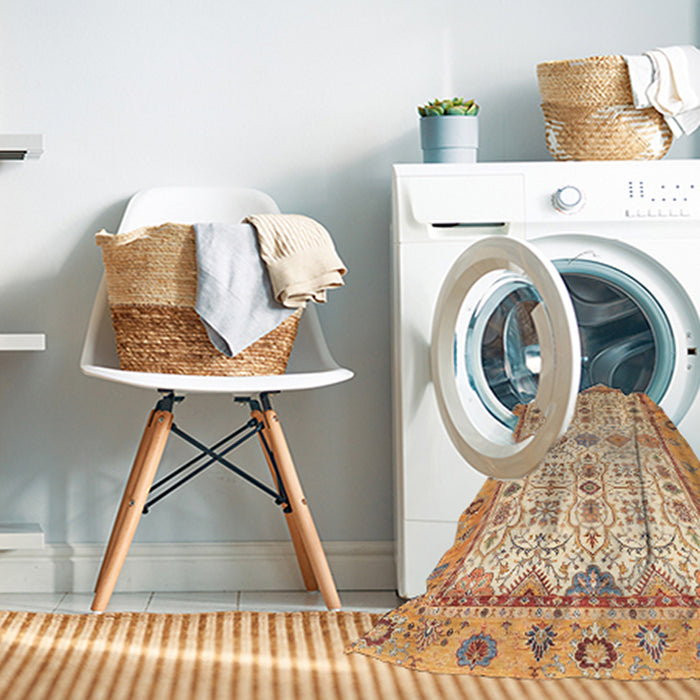 Machine Washable Abstract Chocolate Brown Rug in a Washing Machine, wshabs3102