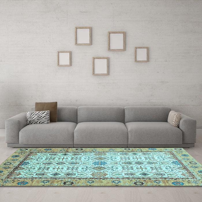 Machine Washable Abstract Light Blue Modern Rug in a Living Room, wshabs3102lblu