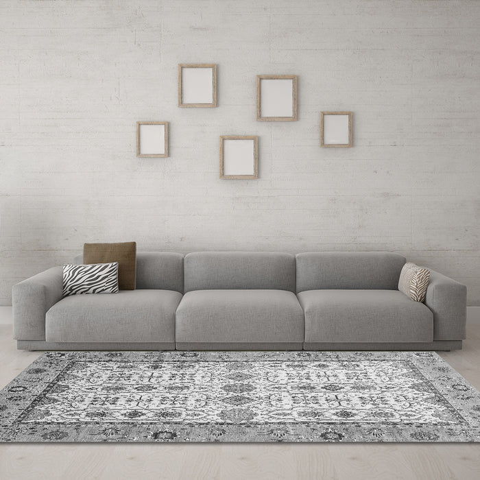 Machine Washable Abstract Gray Modern Rug in a Living Room,, wshabs3102gry