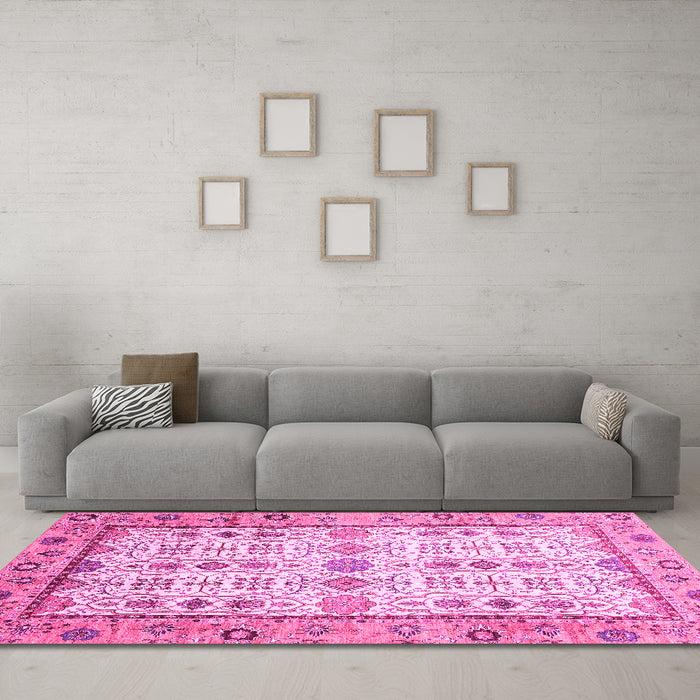 Machine Washable Abstract Pink Modern Rug in a Living Room, wshabs3102pnk