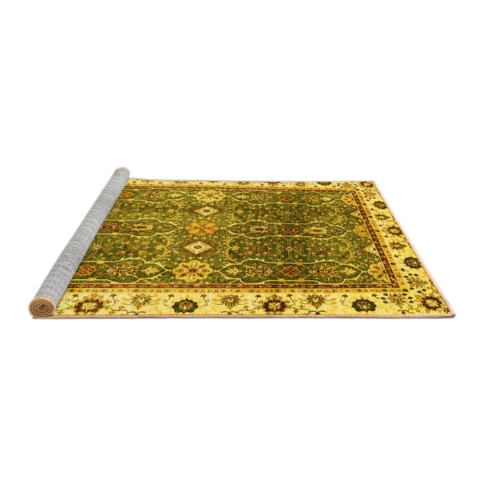 Sideview of Machine Washable Oriental Yellow Traditional Rug, wshabs3103yw