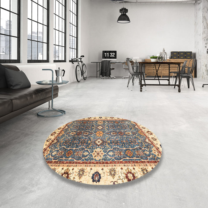 Round Machine Washable Abstract Coffee Brown Rug in a Office, wshabs3103