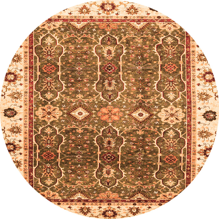 Round Machine Washable Oriental Orange Traditional Area Rugs, wshabs3103org