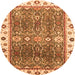 Round Machine Washable Oriental Orange Traditional Area Rugs, wshabs3103org