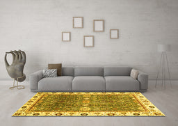 Machine Washable Oriental Yellow Traditional Rug in a Living Room, wshabs3103yw