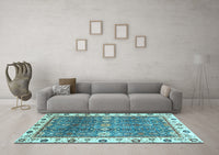 Machine Washable Oriental Light Blue Traditional Rug, wshabs3103lblu