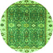 Round Machine Washable Oriental Green Traditional Area Rugs, wshabs3103grn