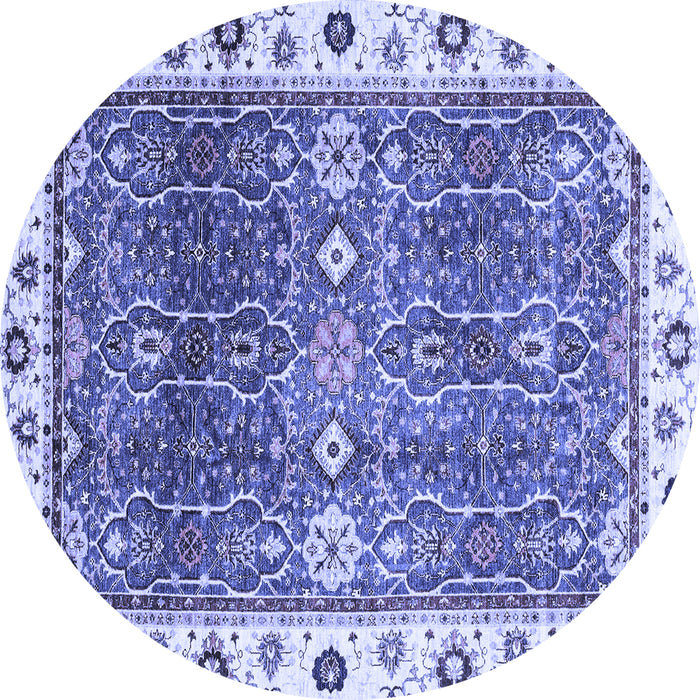 Round Machine Washable Oriental Blue Traditional Rug, wshabs3103blu