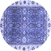 Round Machine Washable Oriental Blue Traditional Rug, wshabs3103blu