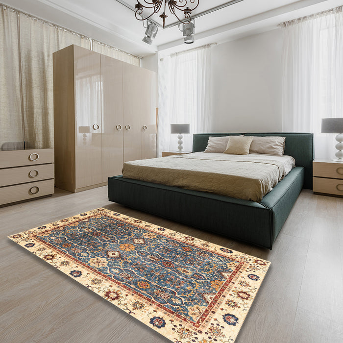 Machine Washable Abstract Coffee Brown Rug in a Bedroom, wshabs3103