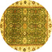 Round Oriental Yellow Traditional Rug, abs3103yw