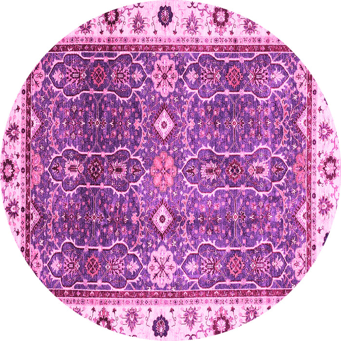 Round Machine Washable Oriental Pink Traditional Rug, wshabs3103pnk