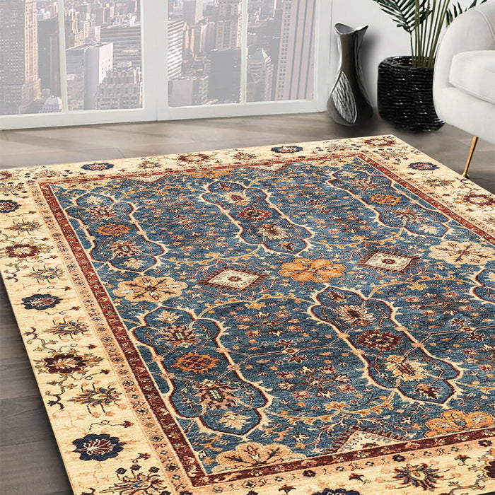 Abstract Coffee Brown Oriental Rug in Family Room, abs3103
